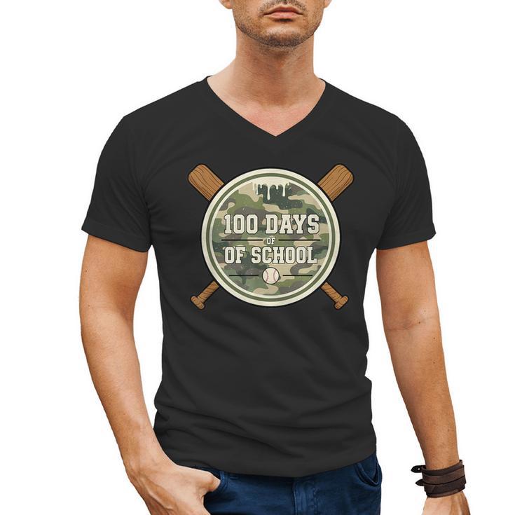 Baseball 100th Day Of School Camouflage Men's V-Neck T-Shirt