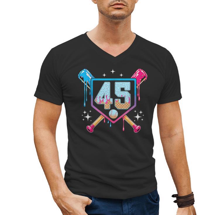 Baseball 45 Year Old Ice Cream Drip 45th Birthday Number 45 Men's V-Neck T-Shirt