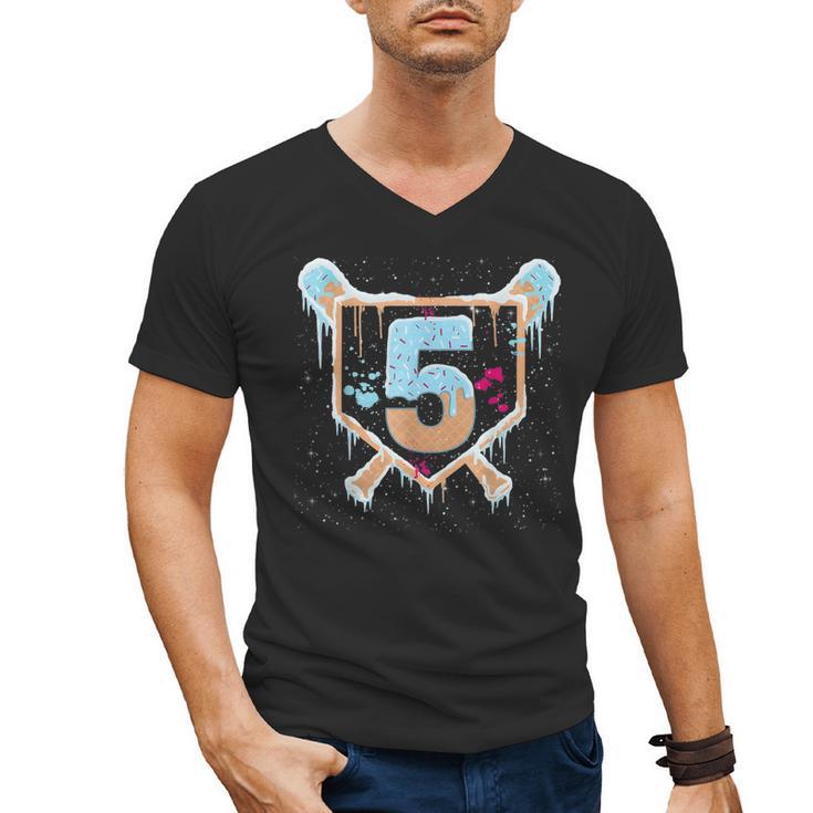 Baseball 5 Year Old Ice Cream Drip 5th Birthday Boy Number 5 Men's V-Neck T-Shirt