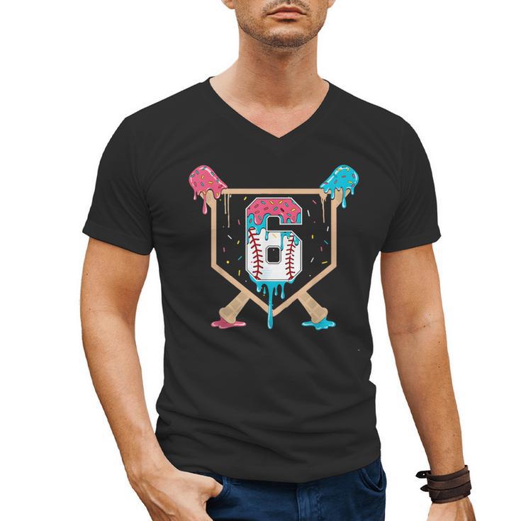 Baseball 6 Year Old Ice Cream Drip 6th Birthday Boys Player Men's V-Neck T-Shirt