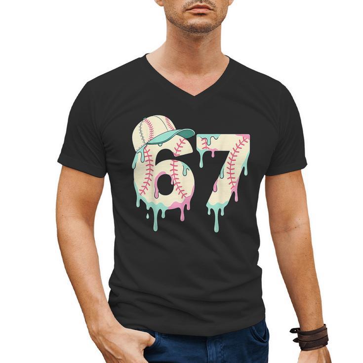 Baseball 67 Drip Six Seven Baseball Dripping Boys Kids Men's V-Neck T-Shirt
