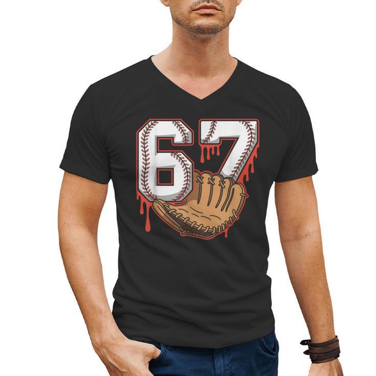 Baseball 67 Six Seven Alpha Slang 6 7 Meme Kids Teachers Boy Men's V-Neck T-Shirt