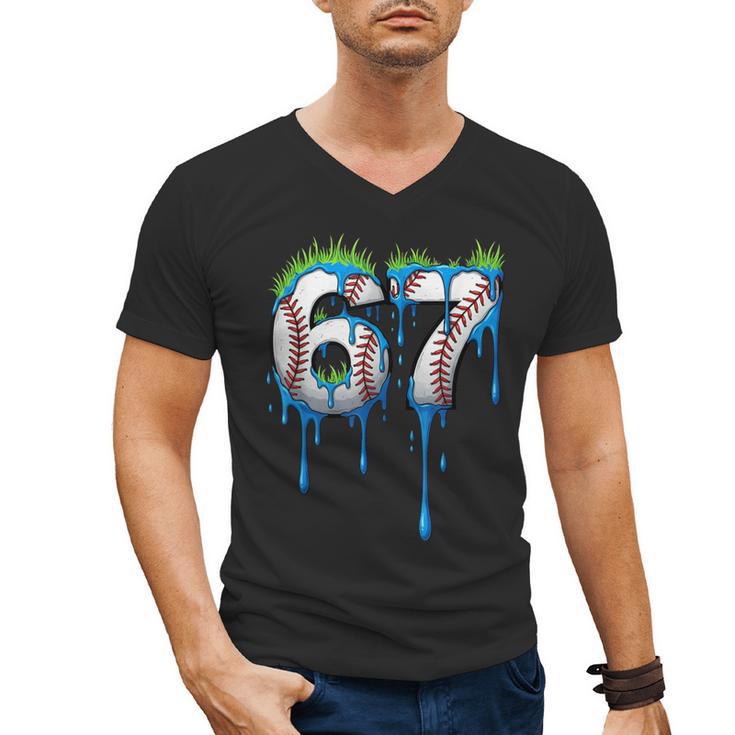 Baseball 67 Six Seven Gen Alpha Meme Blue Drip Boys Men's V-Neck T-Shirt