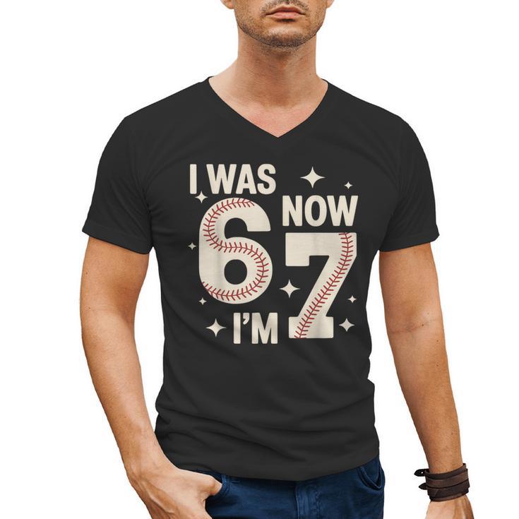 Baseball 7th Birthday 6 7 Years Old I Was 6 Now I'm 7 Men's V-Neck T-Shirt