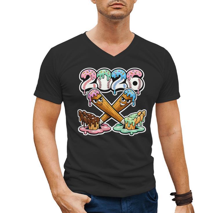 Baseball Bat 2026 Hands Drip Boys Ice Cream Dripping Youth Men's V-Neck T-Shirt