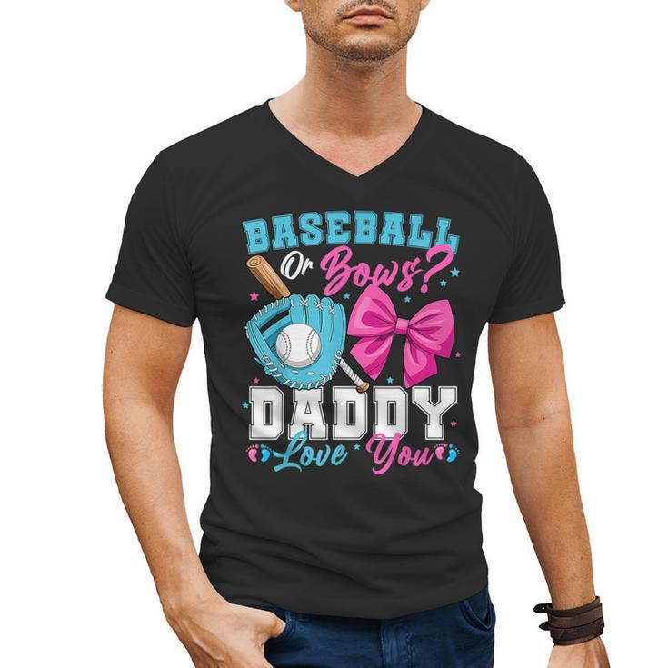Baseball Or Bows Daddy Loves You Gender Reveal Family Men's V-Neck T-Shirt