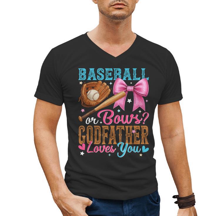 Baseball Or Bows Godfather Loves You Gender Reveal Men's V-Neck T-Shirt