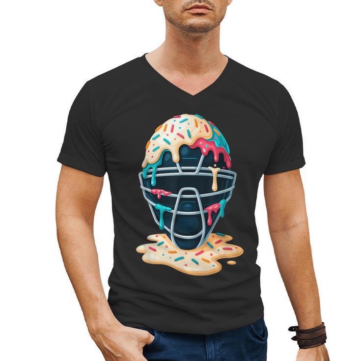 Baseball Catcher Mask Ice Cream Dripping Baseball Boy Youth Men's V-Neck T-Shirt