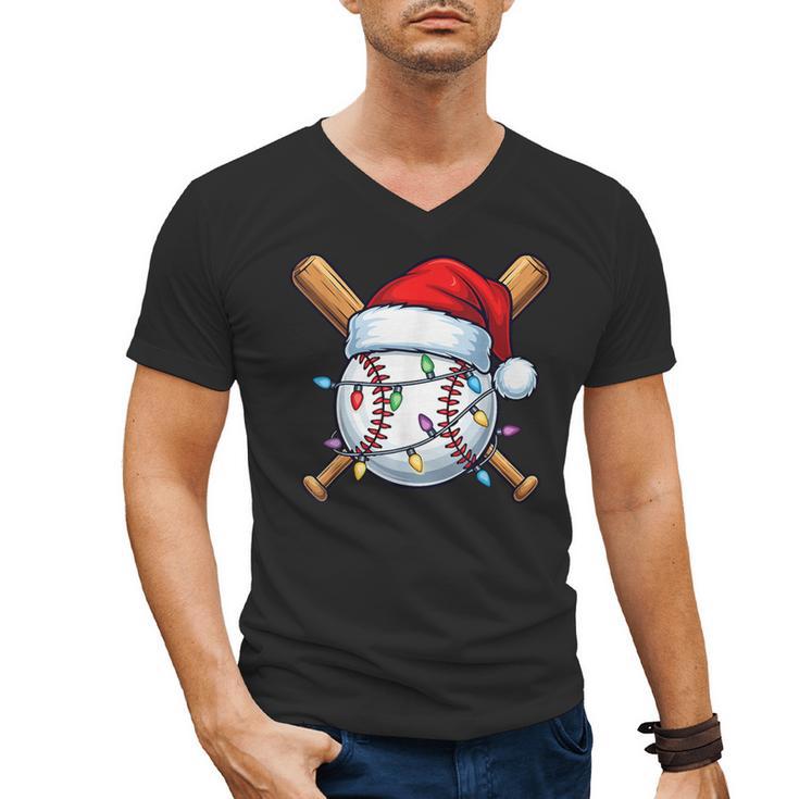 Baseball Christmas Lights Santa Christmas Baseball Player Men's V-Neck T-Shirt