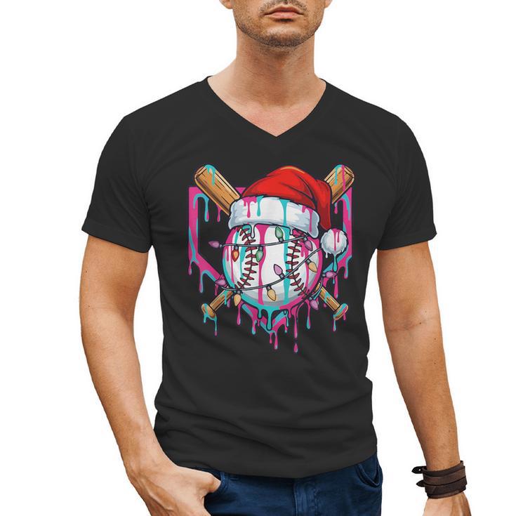 Baseball Christmas Santa Hat Baseball Christmas Drip Men's V-Neck T-Shirt