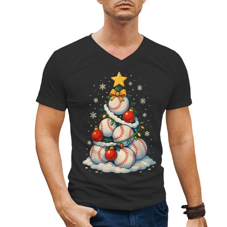Baseball Christmas Tree Lights Santa Sport Player Lover Xmas Men's V-Neck T-Shirt
