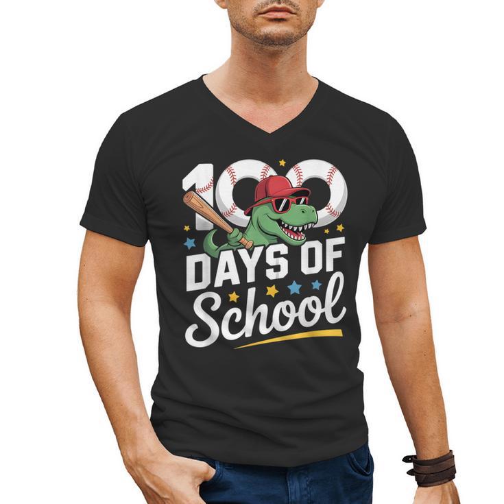 Baseball Dinosaur 100 Days Of School Kids Theme Men's V-Neck T-Shirt
