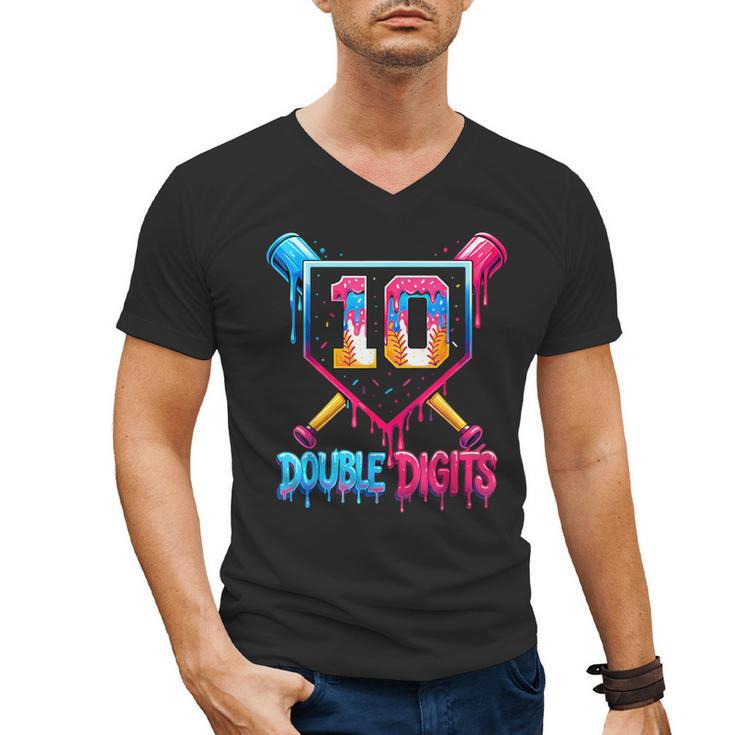 Baseball Drip 10th Birthday Boy Double Digits Ice Cream Drip Men's V-Neck T-Shirt