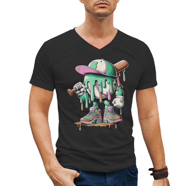 Baseball Drip For Boys Ice Cream Drip Baseball Men's V-Neck T-Shirt