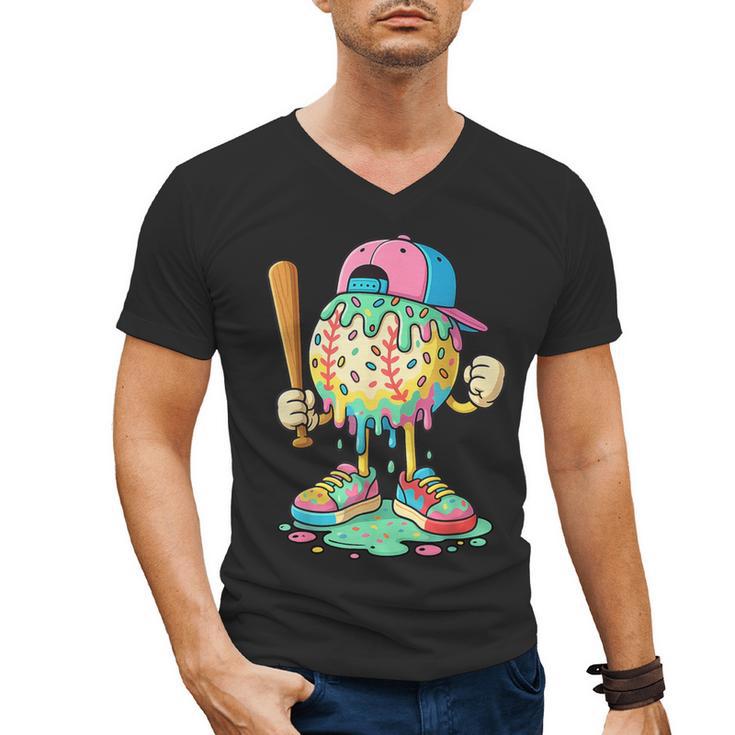 Baseball Drip For Boys Ice Cream Drip Baseball Sport Men's V-Neck T-Shirt
