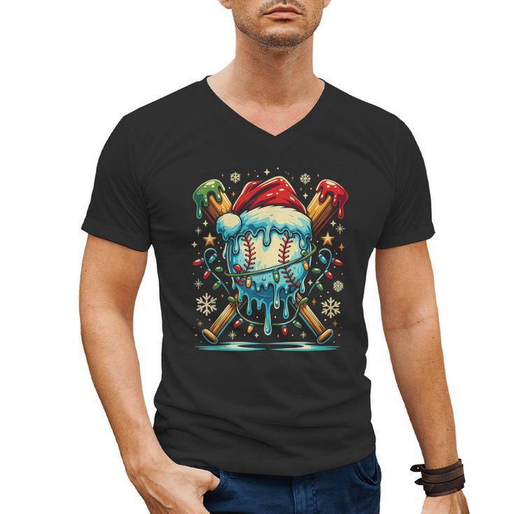 Baseball Drip Boys Youth Santa Christmas Baseball Men's V-Neck T-Shirt