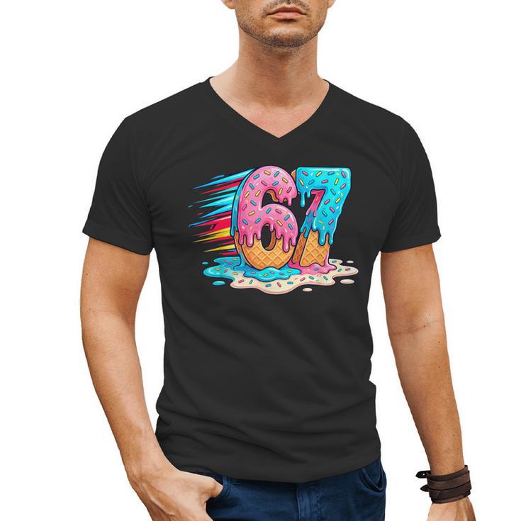 Baseball Drip Ice Cream 67 Graffiti Splash Melt Men's V-Neck T-Shirt