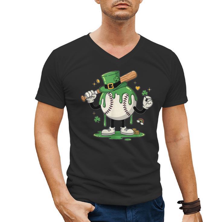 Baseball Drip Ice Cream Boys Kids Shamrock St Patricks Day Men's V-Neck T-Shirt