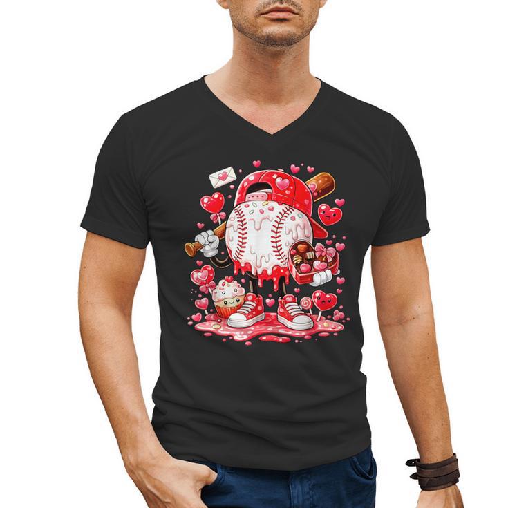 Baseball Drip Ice Cream Boys Kids Youth Valentines Men's V-Neck T-Shirt