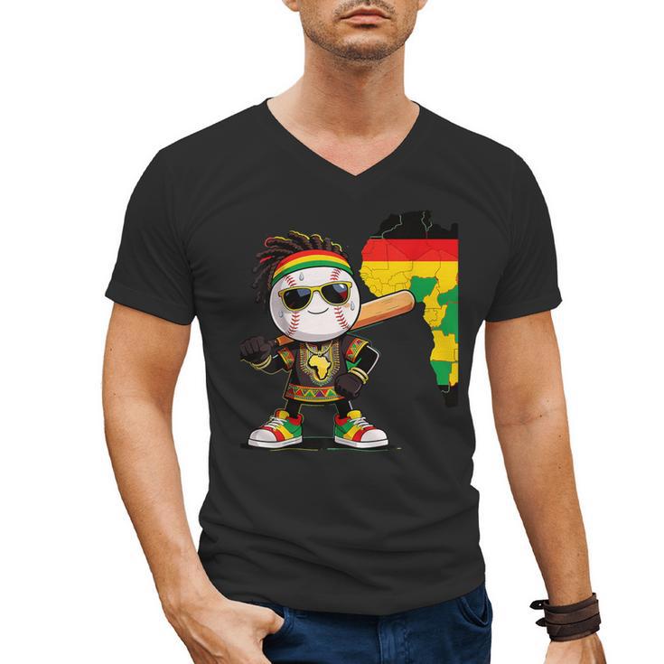 Baseball Drip Ice Cream Boys Youth Kids History Month Men's V-Neck T-Shirt