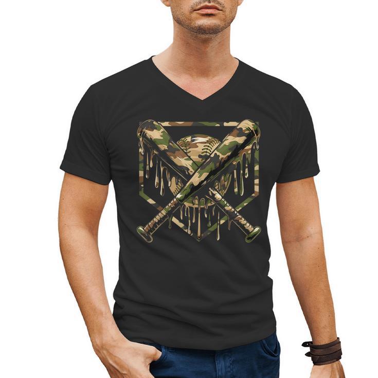 Baseball Drip Ice Cream Camo Home Plate Bats Sports Game Day Men's V-Neck T-Shirt