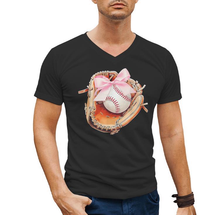 Baseball Drip Ice Cream Coquette Pink Bow Baseball Player Men's V-Neck T-Shirt
