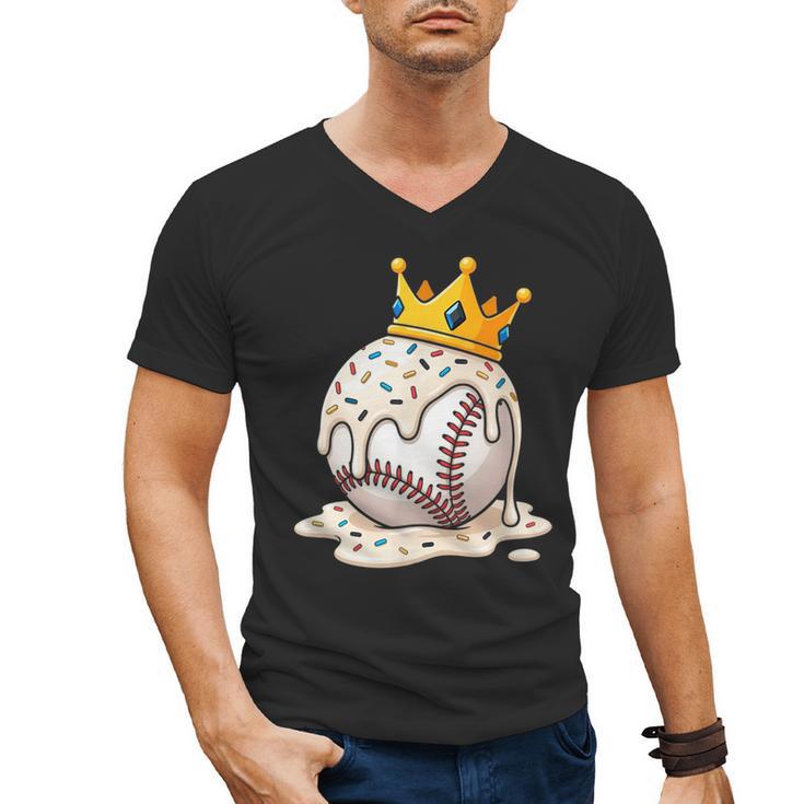 Baseball Drip Ice Cream Crown Melt Graphic Men's V-Neck T-Shirt