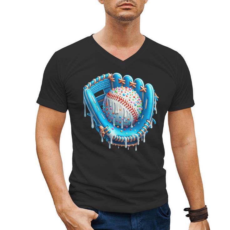 Baseball Drip Ice Cream Glove With Sprinkles Ball Boys Youth Men's V-Neck T-Shirt