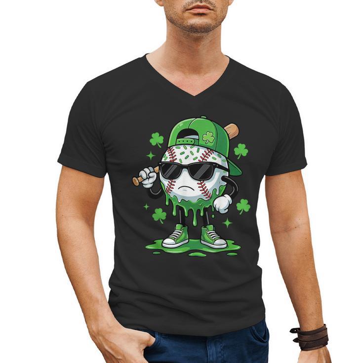 Baseball Drip Ice Cream Shamrock Kids Boy St Patrick’s Day Men's V-Neck T-Shirt