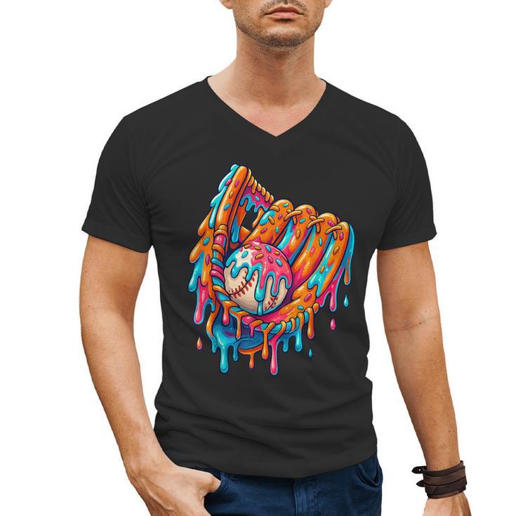 Baseball Drip Ice Cream Sprinkles Baseball Glove For Boys Men's V-Neck T-Shirt