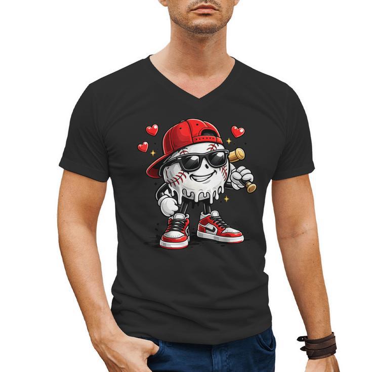 Baseball Drip Ice Cream Valentine’s Day Boys Kids Men's V-Neck T-Shirt