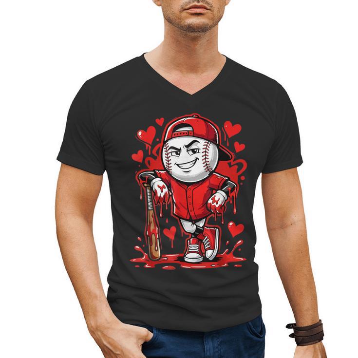 Baseball Drip Icecream Heart Red Valentine Day Boys Kids Men's V-Neck T-Shirt