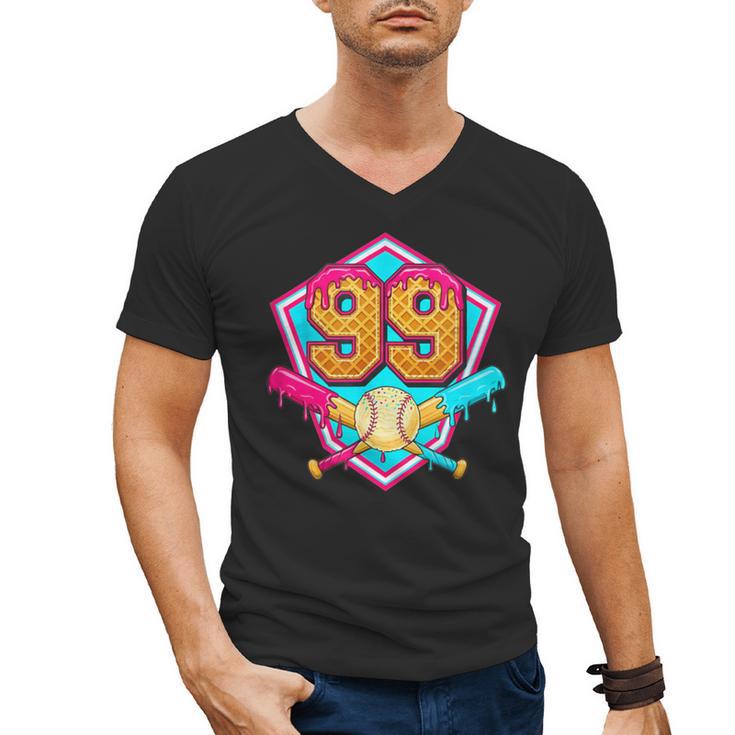 Baseball Drip Jersey Number 99 For Players & 99th Birthday Men's V-Neck T-Shirt