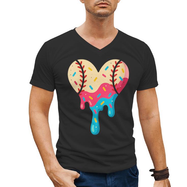 Baseball Drip Melting Ice Cream Baseball Heart Boys Girls Men's V-Neck T-Shirt