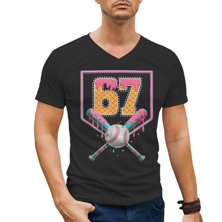 Baseball Drip Number 67 Fun Six Seven 6 7 Meme Men's V-Neck T-Shirt