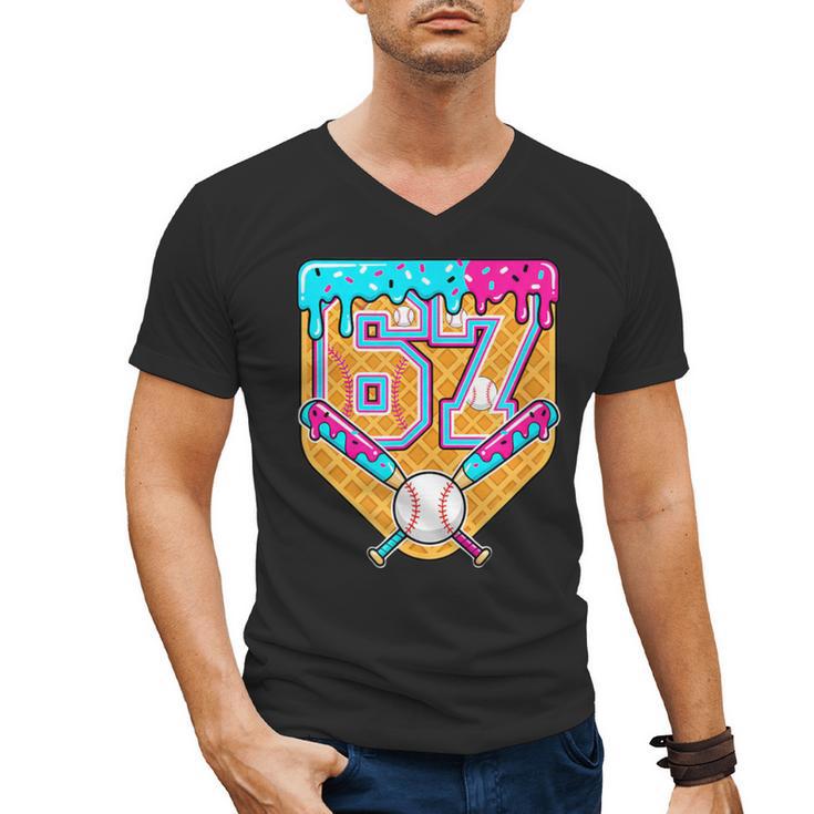 Baseball Drip Number 67 Ice Cream Home Plate Drip Men's V-Neck T-Shirt