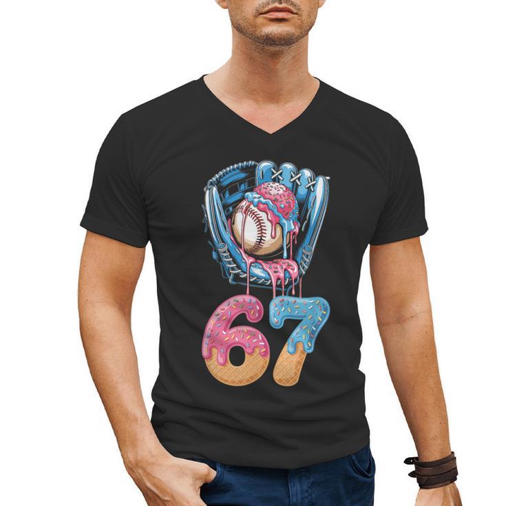 Baseball Drip Number 67 Player 67th Birthday Ice Cream 67 Men's V-Neck T-Shirt