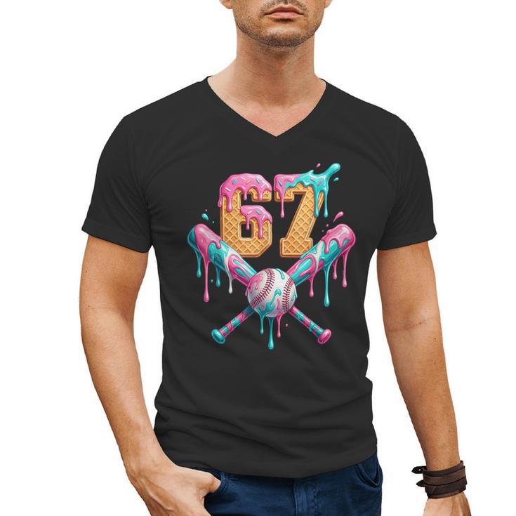 Baseball Drip Number 67 Player Men's V-Neck T-Shirt