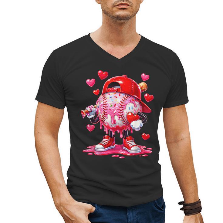 Baseball Drip Valentine Sports Vday Ice Cream Drip Heart Men's V-Neck T-Shirt