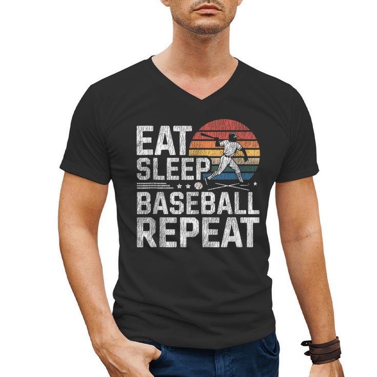 Baseball Fan Vintage Retro Eat Sleep Baseball Repeat Men's V-Neck T-Shirt