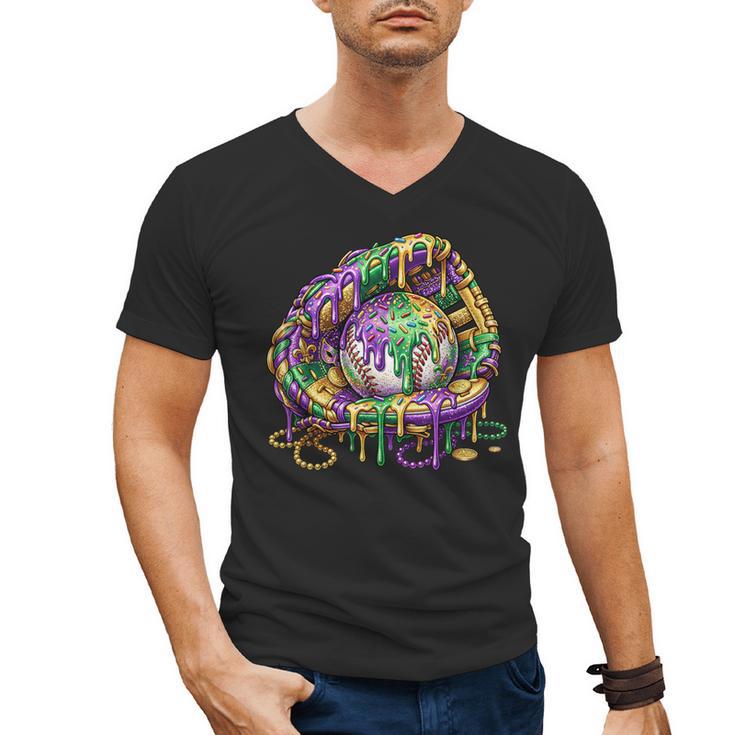 Baseball Glove Ice Cream Mardi Gras Dripping Boys Youth Kids Men's V-Neck T-Shirt