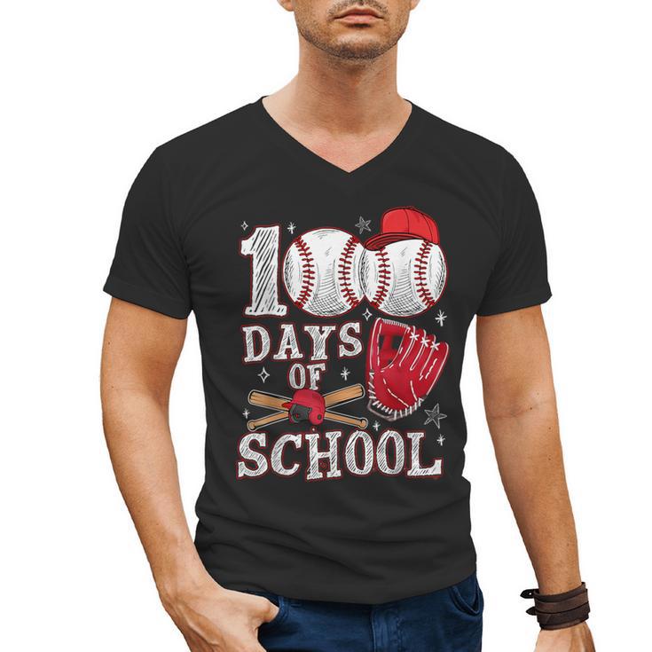 Baseball Happy 100 Days Of School Boy Girl Kid Teacher Men's V-Neck T-Shirt