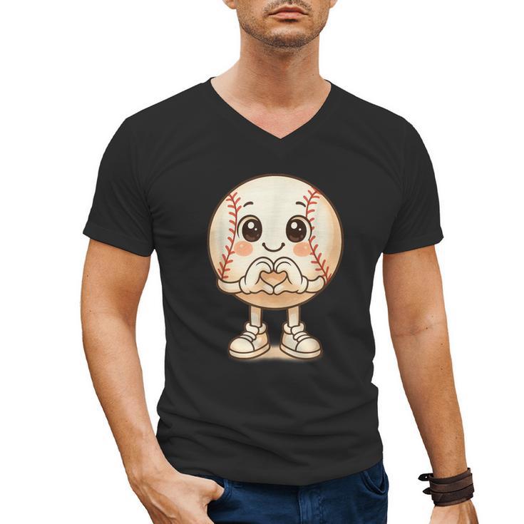 Baseball With Heart Hands Love Cute Baseball Men's V-Neck T-Shirt