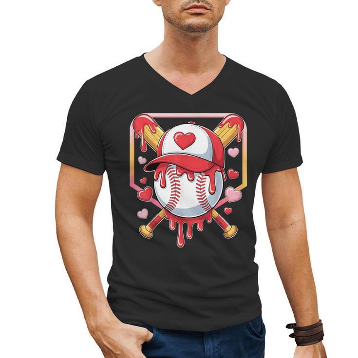 Baseball Heart Valentines Day Baseball Ice Cream Drip Boys Men's V-Neck T-Shirt