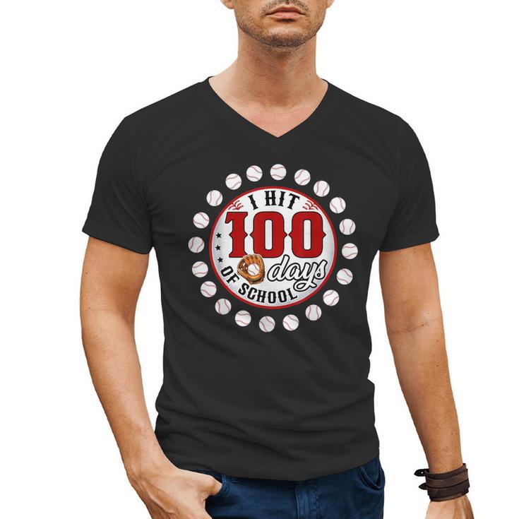 Baseball I Hit 100 Days Of School Baseball Player Kids Boys Men's V-Neck T-Shirt