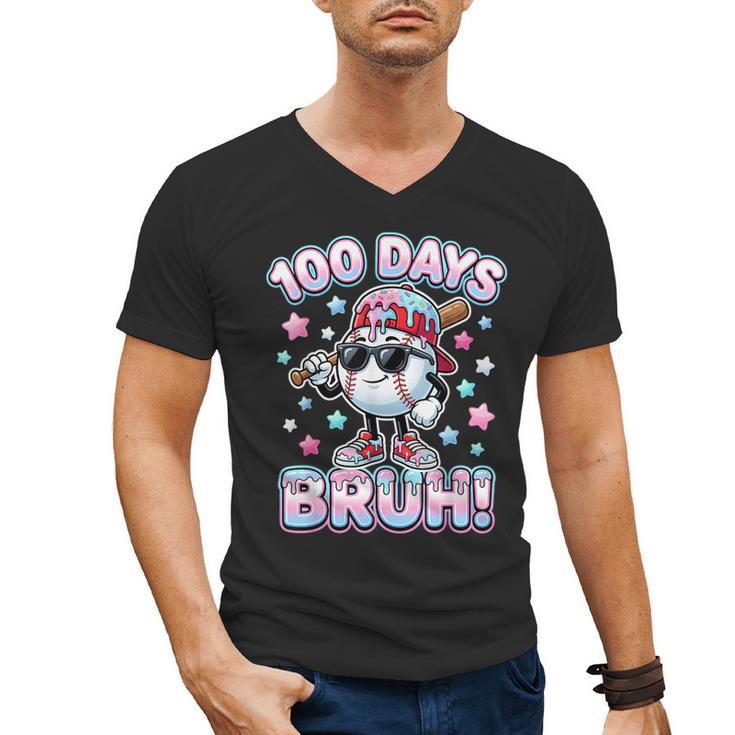 Baseball Ice Cram Drip 100 Days Of School 100th Boys Youth Men's V-Neck T-Shirt
