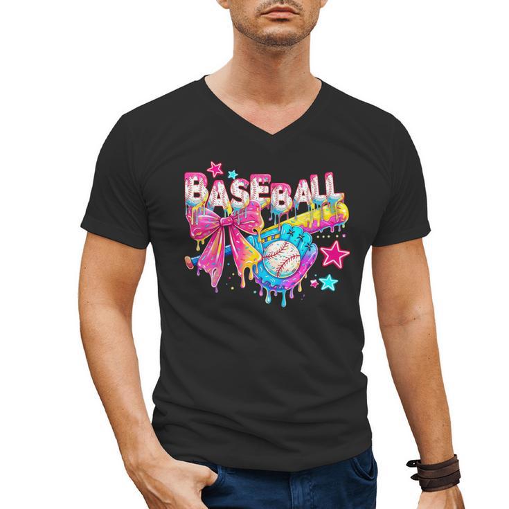 Baseball Ice Cream Drip Coquette Women Girls Mom Mama Men's V-Neck T-Shirt