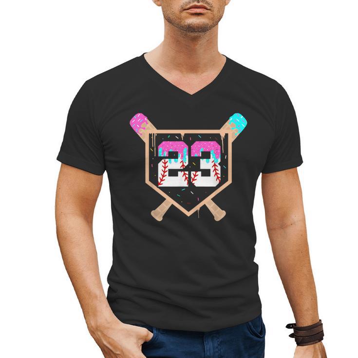 Baseball Ice Cream Drip Number 23 Player 23rd Birthday Men's V-Neck T-Shirt