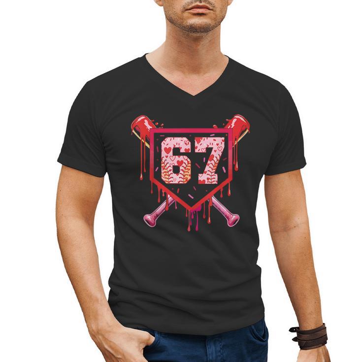 Baseball Ice Cream Drip Number 67 Meme Valentine Couple Love Men's V-Neck T-Shirt