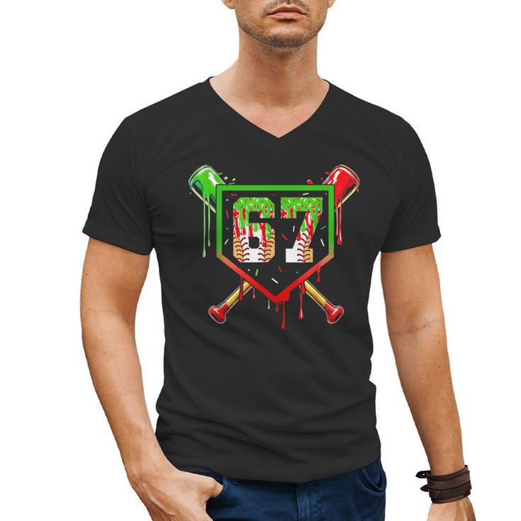 Baseball Ice Cream Drip Number 67 Player 6 7 Christmas Pjs Men's V-Neck T-Shirt